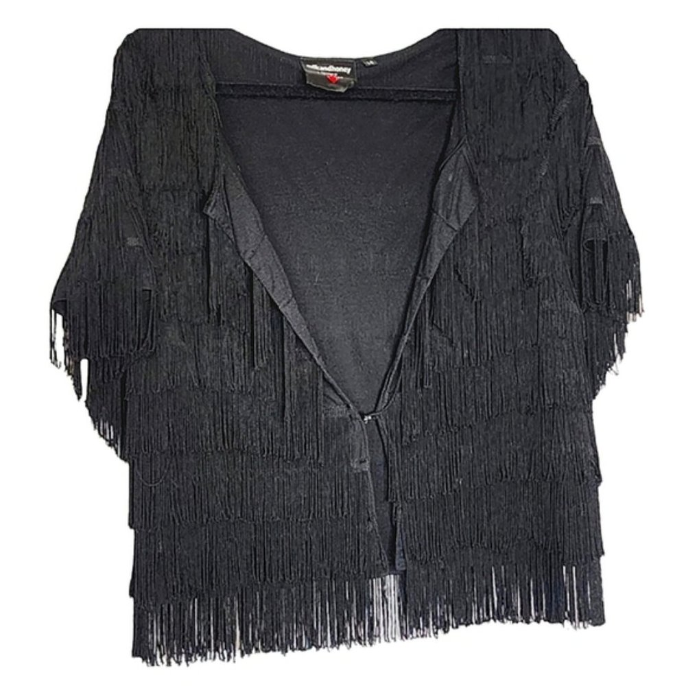 Milk and Honey black fringe jacket size 14